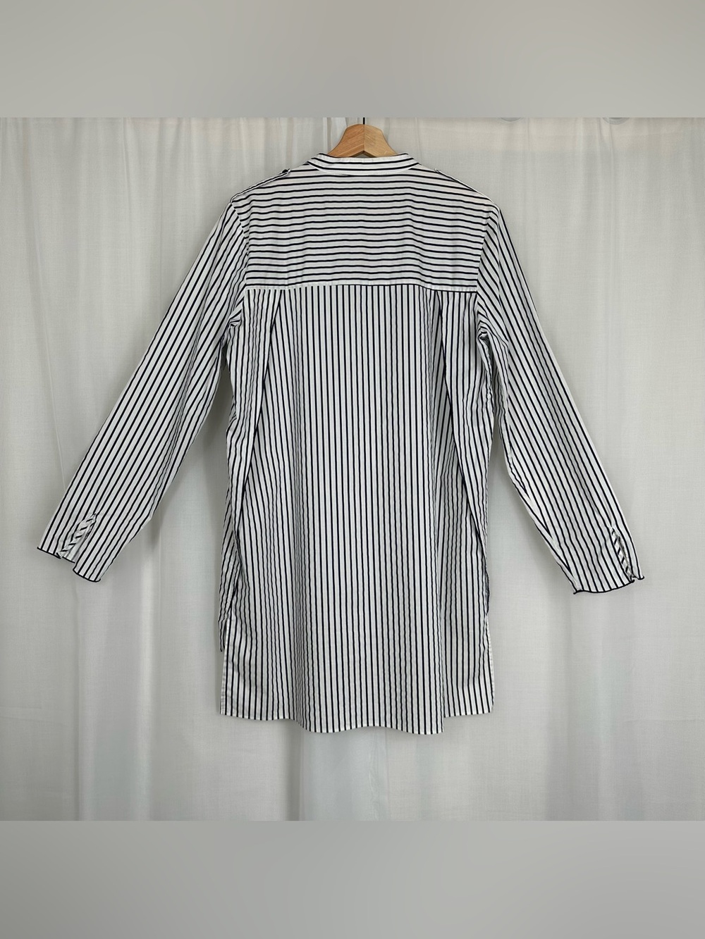 Zara Basic Striped High Low Tunic Button Front Blouse Shirt Size L Blue White - Picture 7 of 14
